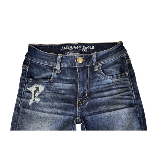 American Eagle Jeggings‎ Ripped Distressed Dark Wash Denim Jeans Size 4 - Picture 7 of 7